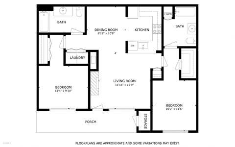 Riverpointe Apartments in Richland, Washington Two Bed Two Bath Floor Plan
